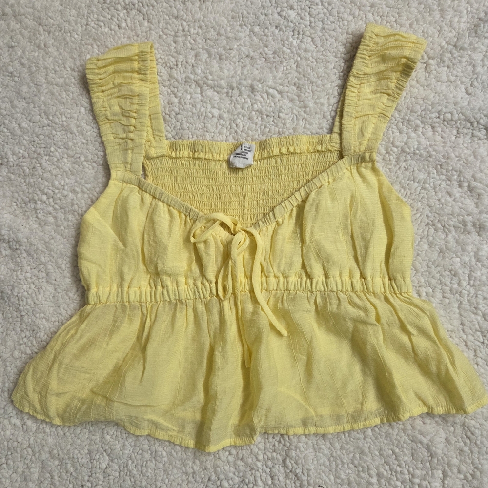 Lotus & Lavendar Sunny Yellow Smocked Crop Top XL Boho